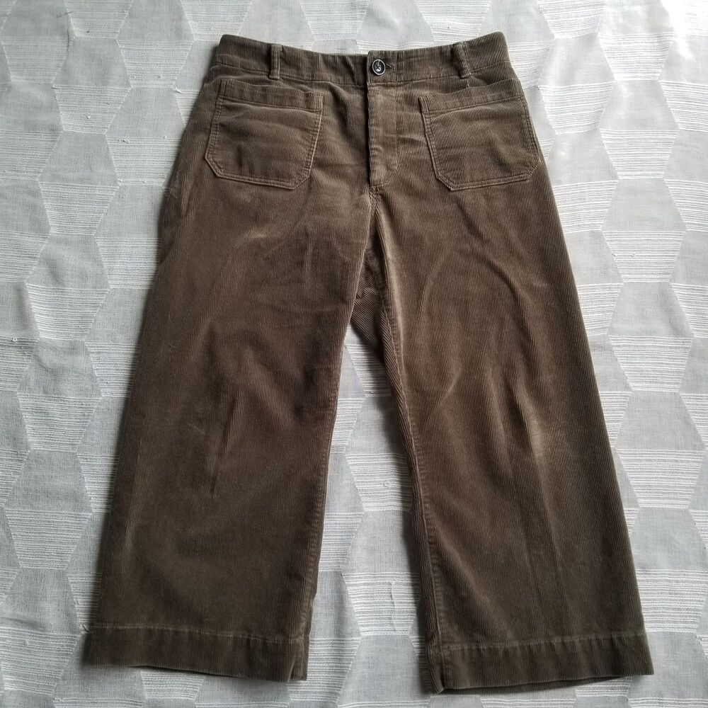 Quince Corduroy Seaweed Green Cropped Wideleg Pants Women's Size 14 - Picture 3 of 9
